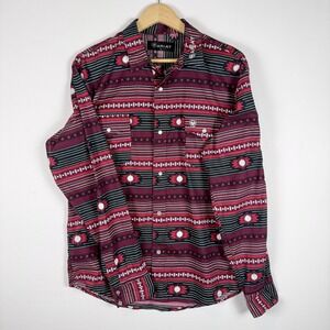 Ariat Western Pearl Snap Shirt L Red Aztec Southwestern Print Long Sleeve Rodeo